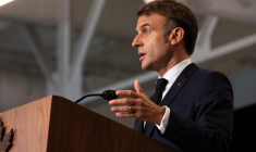 Le président français Emmanuel Macron lors d'une conférence de presse à Montréal