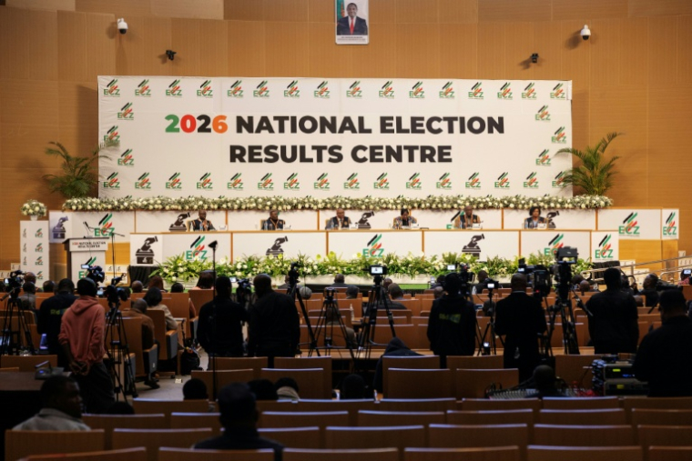 Conférence de presse de la Commission électorale de Zambie, le 14 août 2026 à Lusaka  ( AFP / GIANLUIGI GUERCIA )