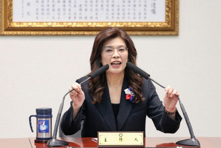 La cheffe de file de l'opposition taïwanaise, cheffe du parti  Kuomintang, Cheng Li-wun, à Taipei le 1er juin 2026, à Taïwan ( AFP / Yu Chen CHENG )