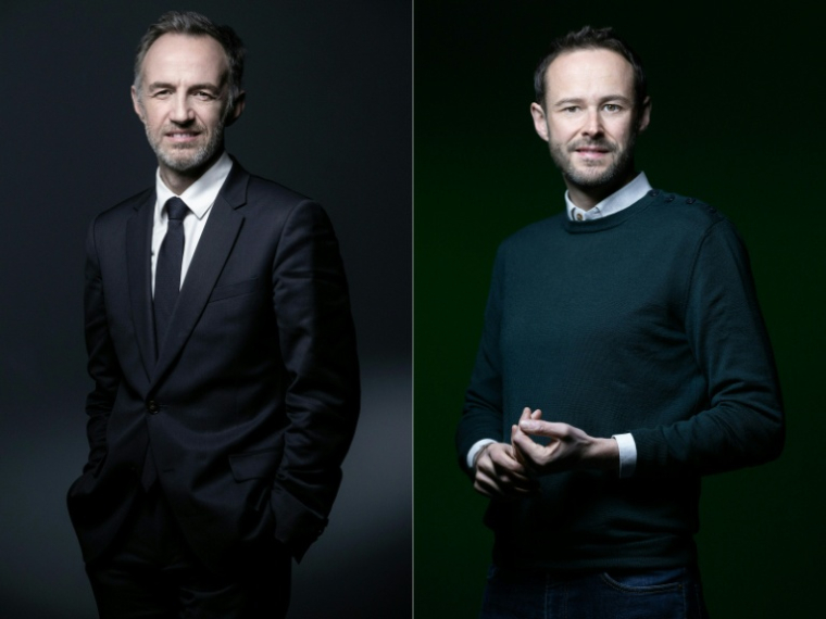 Photomontage créé le 17 décembre 2025 montrant le socialiste Emmanuel Grégoire (g) et l'écologiste David Belliard ( AFP / JOEL SAGET )
