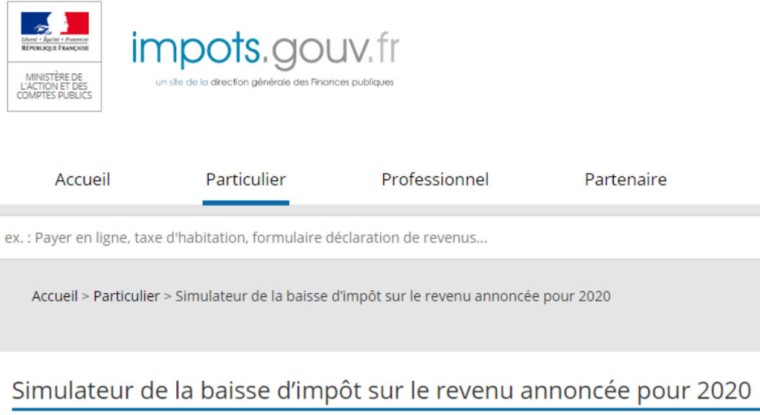 Le simulateur du fisc permet d'avoir une bonne idée de la baisse d'impôts au titre des revenus 2020. (© impot.gouv / capture d'écran)