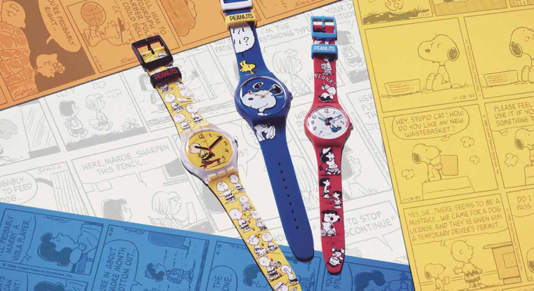 En 2021,  Snoopy (Peanuts en anglais) a inspiré six éditions spéciales prisées des collectionneurs. (© Swatch)
