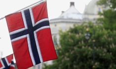 Photo d'archives de drapeaux norvégiens à Oslo, Norvège