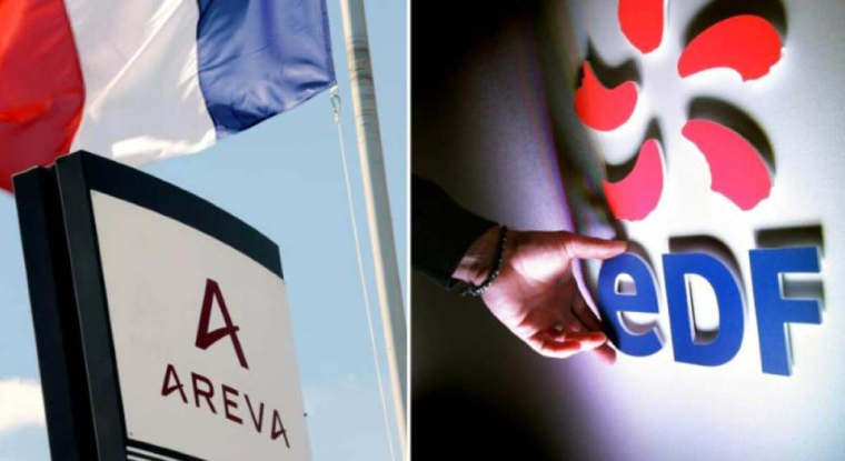 Montage photo avec les logos des groupes Areva et EDF. (© J.-P. Clatot, S. Curry / AFP)