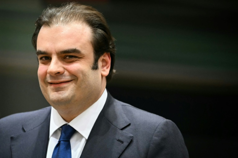 Le nouveau président de l'Eurogroupe, le Grec Kyriakos Pierrakakis, à Bruxelles, le 11 décembre 2025 ( AFP / NICOLAS TUCAT )