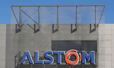 Le logo d'Alstom à l'usine de l'entreprise située à Semeac, près de Tarbes