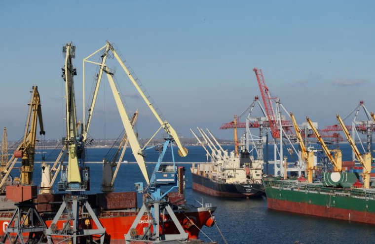 FILE PHOTO: Cargo ships are docked in Black sea port of ODESSA
