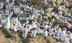 Des pèlerins prient sur le mont Arafat, au deuxième jour du hajj, le 5 juin 2025 ( AFP / HAZEM BADER )