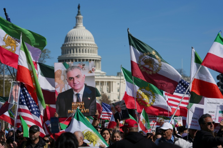 Manifestation à l'appel de Reza Pahlavi, fils exilé du shah iranien, à Washington DC, le 29 mars 2026  ( AFP / Ken Cedeno )