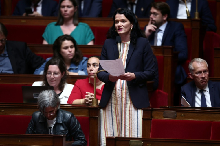 La députée "Socialistes et Apparentés", Mélanie Thomin, s'exprime à l'Assemblée nationale, à Paris, le 8 juillet 2025 ( AFP / Guillaume BAPTISTE )