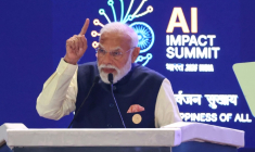 Le Premier ministre indien Narendra Modi,lors du Sommet sur l'impact de l'IA à New Delhi, le 19 février 2026, en Inde ( AFP / Ludovic MARIN )