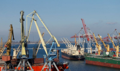 FILE PHOTO: Cargo ships are docked in Black sea port of ODESSA