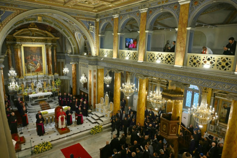 Le pape Léon XIV à la cathédrale du Saint-Esprit d'Istanbul le 28 novembre 2025 ( AFP / Andreas SOLARO )