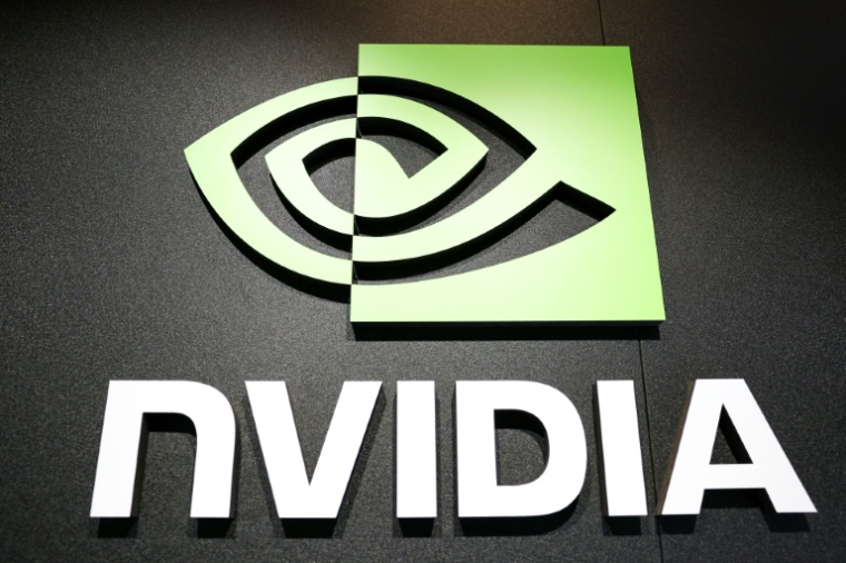 Le logo de Nvidia en mai 2025 à Taïpei, à Taïwan ( AFP / I-HWA CHENG )