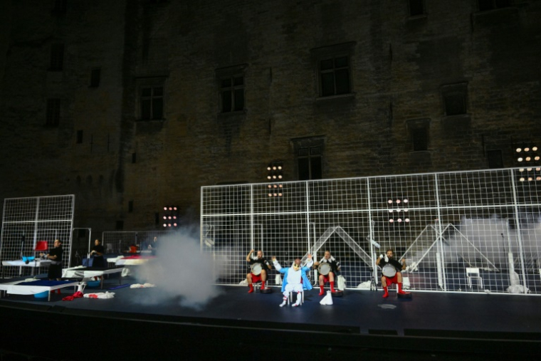 La création "Nôt" de Marlene Monteiro Freitas, ici le 3 juillet 2025 en répétition générale, programmé pour l'ouverture du 79e Festival d'Avignon ( AFP / Christophe SIMON )