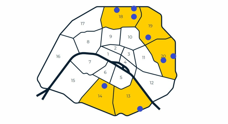 Les projets de baux réels solidaires sont situés dans cinq arrondissements parisiens. Ils seront lancés en 2021, 2022 et 2023. (© Foncière de Paris / Capture d'écran)