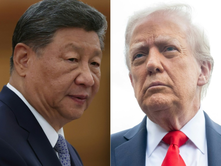 Combinaison d'images créée le 18 septembre 2025 du président chinois Xi Jinping à Beijing en Chine le 4 septembre 2025 et du président américain Donald Trump à Washington, aux Etats-Unis, le 16 septembre 2025 ( POOL / Lintao Zhang )
