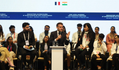 Emmanuel Macron à New Delhi, en Inde, le 18 février 2026. ( AFP / LUDOVIC MARIN )