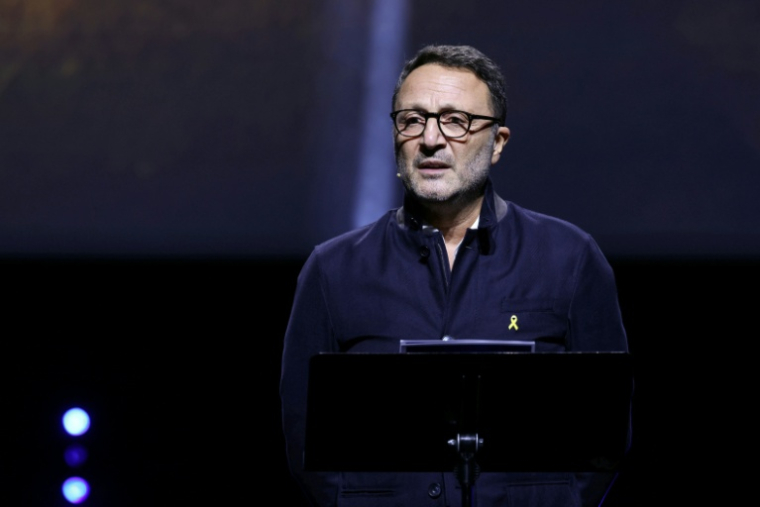 lors d'un rassemblement en mémoire des victimes des attentats du 7 octobre et en soutien aux otages retenus sur ldans la bande de Gaza, salle Pleyel à Paris, le 5 octobre 2025 ( AFP / Thomas SAMSON )