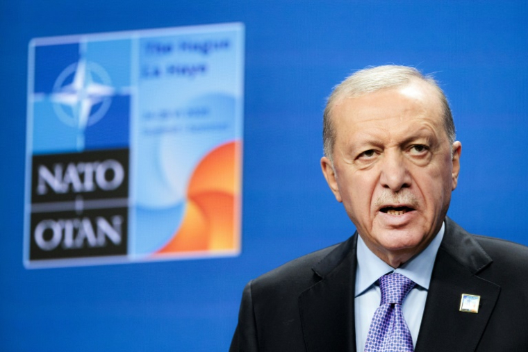 Le président turc Recep Tayyip Erdogan lors d'une conférence de presse après le sommet de l'Otan à La Haye, le 25 juin 2025 ( ANP / Ramon van Flymen )