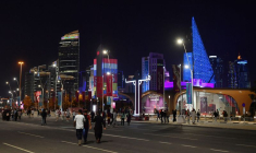 Vue générale à l'extérieur du stade Al Bidda après le match entre le Qatar et le Sénégal, à Doha