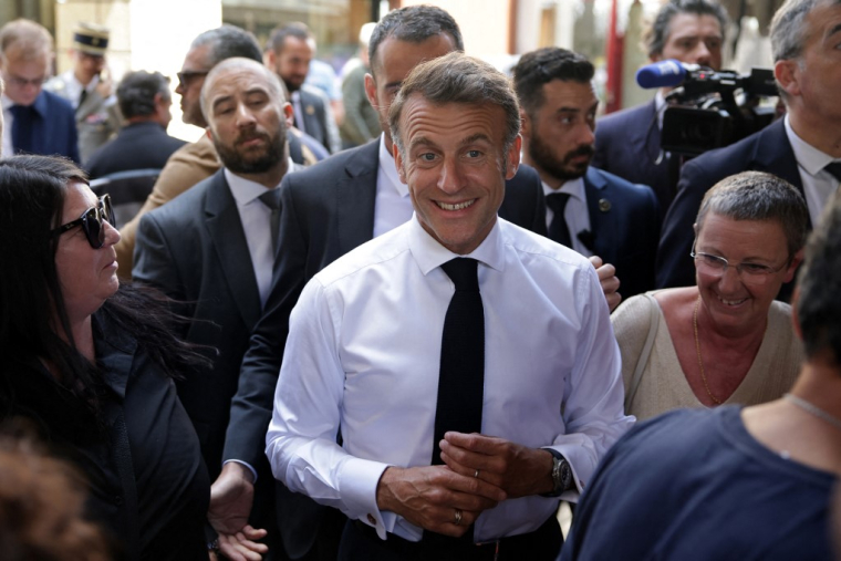 Emmanuel Macron, à Mirepoix (Ariège), le 27 avril 2026 ( POOL / VALENTINE CHAPUIS )