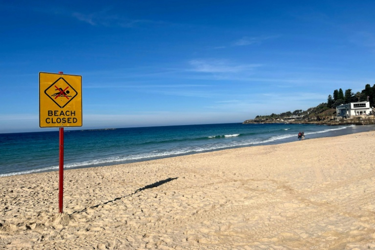 Un panneau "Plage fermée" à Coogee Beach, après qu'une nageuse a été mordue par un requin, le 13 juin 2026 à Sydney, en Australie ( AFP / OLIVER HOTHAM )