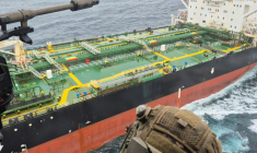 Le pétrolier dénommé le Tagor le 1er juin 2026 arraisonné par la Marine française  au milieu de l'océan Atlantique ( Marine Nationale / Handout )