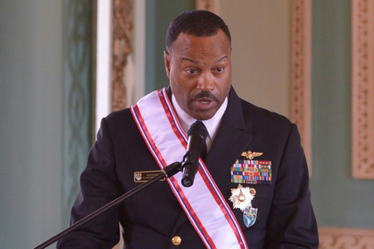 L'amiral américain Alvin Holsey à Asuncion, au Paraguay, le 23 août 2025 ( AFP / DANIEL DUARTE )