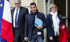 Patrick Privat, Frédéric Souillot et Patricia Drevon à Paris, le 30 septembre 2024. ( AFP / GEOFFROY VAN DER HASSELT )