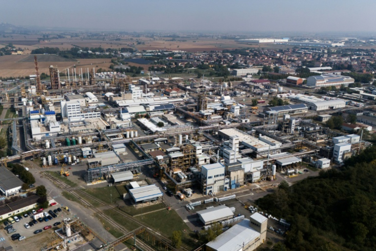 Vue aérienne du site industriel Syensqo, à Spinetta Marengo, dans le nord de l'Italie, le 29 septembre 2026 ( AFP / Marco Bertorello )