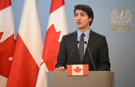 Justin Trudeau à Varsovie le 26 février 2024. ( AFP / SERGEI GAPON )
