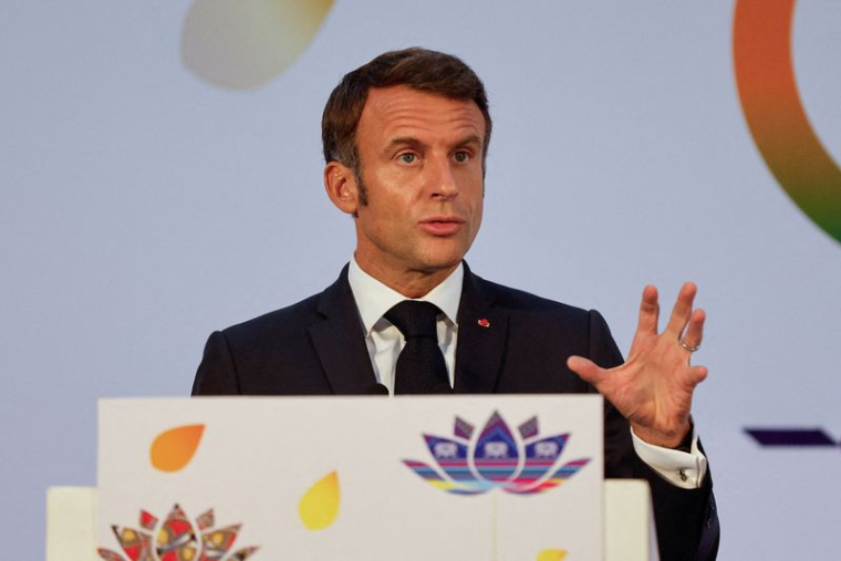 Le président français Emmanuel Macron à New Delhi, en Inde