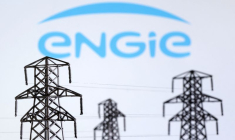 Pylône électrique et logo d'Engie