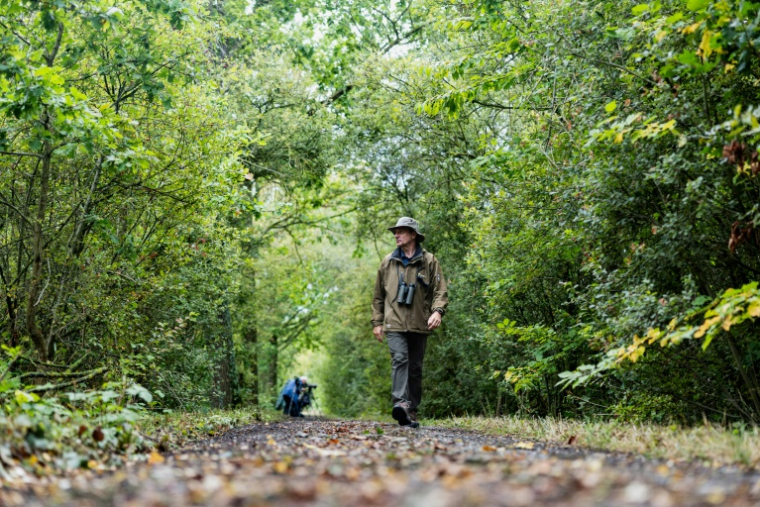 L'ornithologue belge Alain Malengreau dans les marais d'Harchies, une zone naturelle protégée belge, le 21 août 2026 à Bernissart dans le sud-ouest du pays ( AFP / Sameer Al-DOUMY )