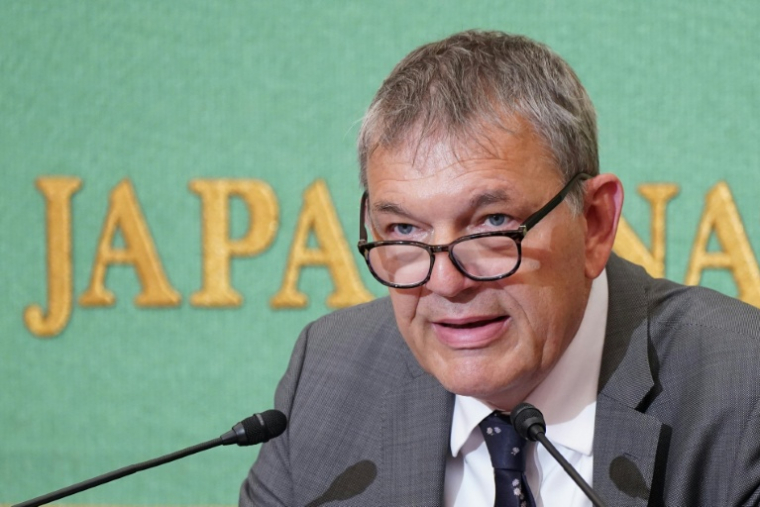 Le président de l'agence onusienne pour les réfugiés palestiniens (Unrwa), Philippe Lazzarini, s'exprime lors d'une conférence de presse à Tokyo, le 28 mai 2025 ( AFP / Kazuhiro NOGI )