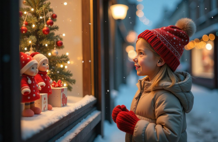 Les vitrines de Noël sont encore aujourd'hui un spectacle familial : peluches et automates au Bon marché, poupées au Printemps Haussmann, lutins au BHV Marais… (crédit : Adobe Stock / photo générée par IA)