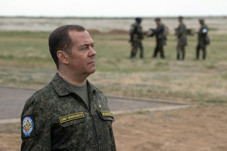 L'ancien président russe Dmitri Medvedev à Volvograd le 1er juin 2023. ( SPUTNIK / Yekaterina SHTUKINA )