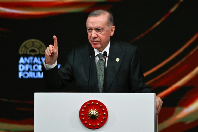 Le président turc Recep Tayyip Erdogan lors d'un forum diplomatique à Antalya, le 11 avril 2025 dns le sud de la Turquie ( AFP / Ozan KOSE )