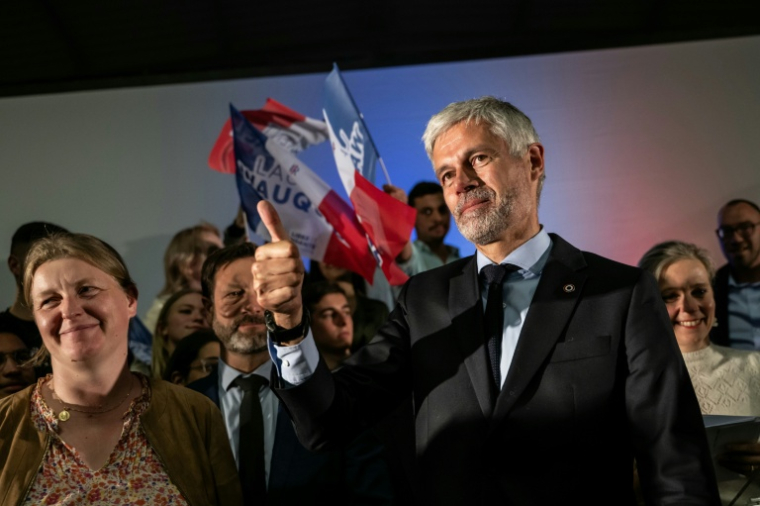 Le président du groupe parlementaire Droite Républicaine Laurent Wauquiez , à la fin de son dernier meeting de campagne pour la présidence du parti Les Républicains (LR) à Jonage, le 16 mai 2025 ( AFP / ARNAUD FINISTRE )