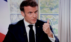 Emmanuel Macron, le 15 mai 2023, à l'antenne de TF1 ( AFP / LUDOVIC MARIN )