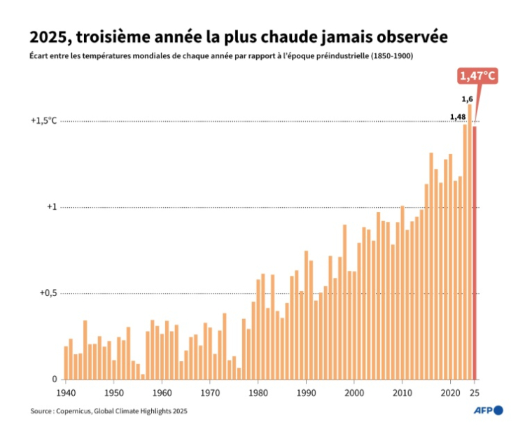 2025, troisième année la plus chaude jamais observée ( AFP / Valentin RAKOVSKY )