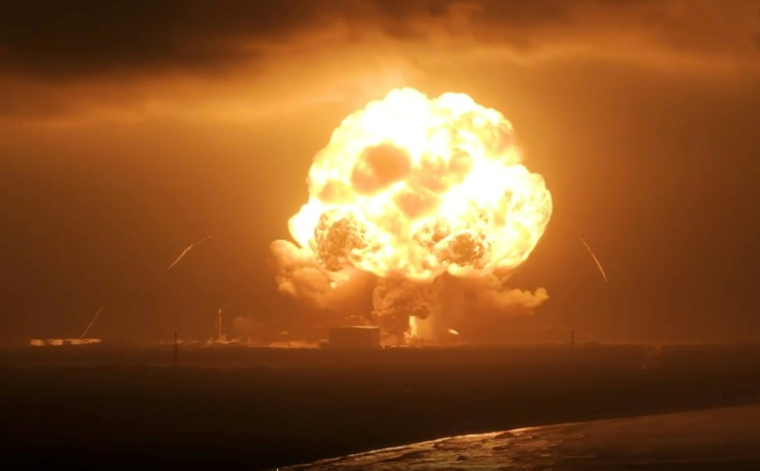 Image tirée d'une vidéo montrant l'explosion de la fusée New Glenn de Blue Origiin, le 28 mai 2026 à Cap Canaveral, en Floride ( NASASpaceflight.com / - )