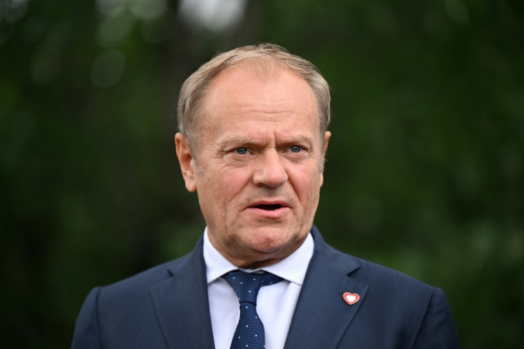 Le Premier ministre polonais Donald Tusk, le 16 mai 2025 à Tirana ( POOL / Leon Neal )