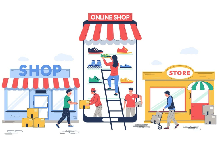 (Crédits photo : Adobe Stock - Commerce traditionnel et commerce en ligne)