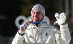 Quentin Fillon Maillet médaillé de bronze de la la mass-start lors des Jeux de Milan Cortina, le 20 février 2026 à Anterselva ( AFP / FRANCK FIFE )