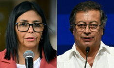 Cette combinaison de photos montre la présidente du Venezuela par intérim Delcy Rodriguez le 4 mars 2026, et le président colombien Gustavo Petro le 20 octobre 2024 ( AFP / Federico PARRA )