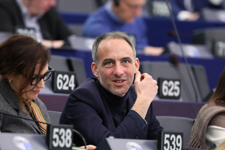Raphaël Glucksmann le 16 janvier 2024 à Strasbourg. ( AFP / FREDERICK FLORIN )