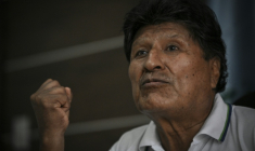 L'ancien président bolivien Evo Morales (2006-2019) lors d'un entretien avec l'AFP à Lauca Eñe, dans la province de Tiraque (département de Cochabamba), le 23 juin 2026 ( AFP / MARTIN BERNETTI )