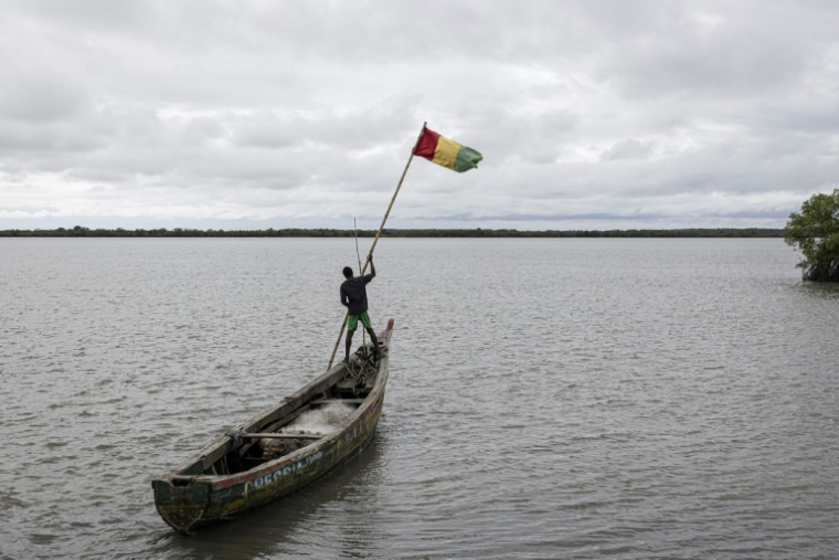 Un pêcheur en pirogue à Touguiyire, dans la préfecture de Forécariah, le 4 septembre 2025 en Guinée ( AFP / PATRICK MEINHARDT )